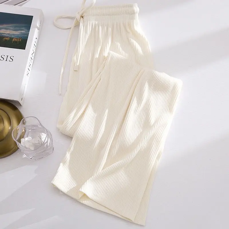 2023 New Ice Silk Wide-leg Pants Women Summer 2023 New High Waist Drape Loose Narrow Version Straight Casual Summer Thin Pants