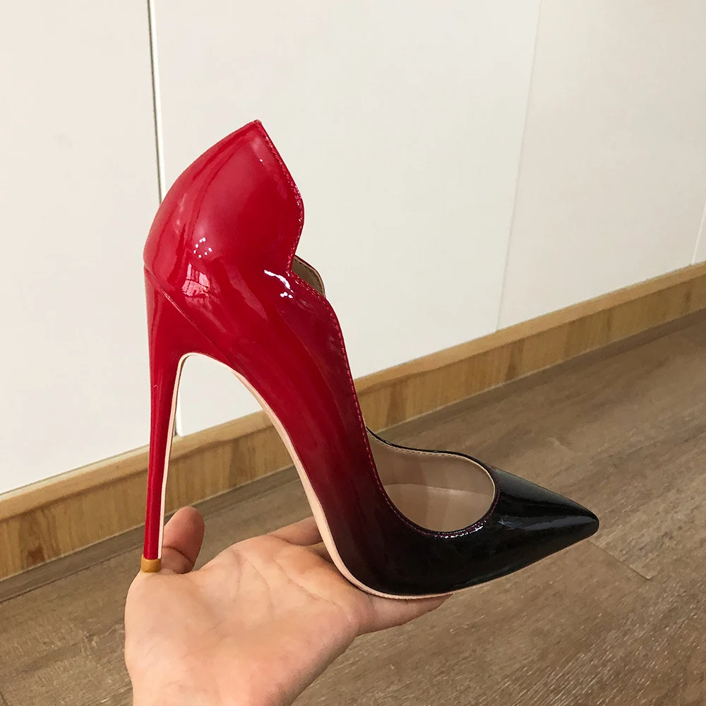 Veowalk Gradient Red Black Women Curl Cut punta a punta décolleté a spillo eleganti scarpe da donna lucide con tacco alto per ufficio per feste