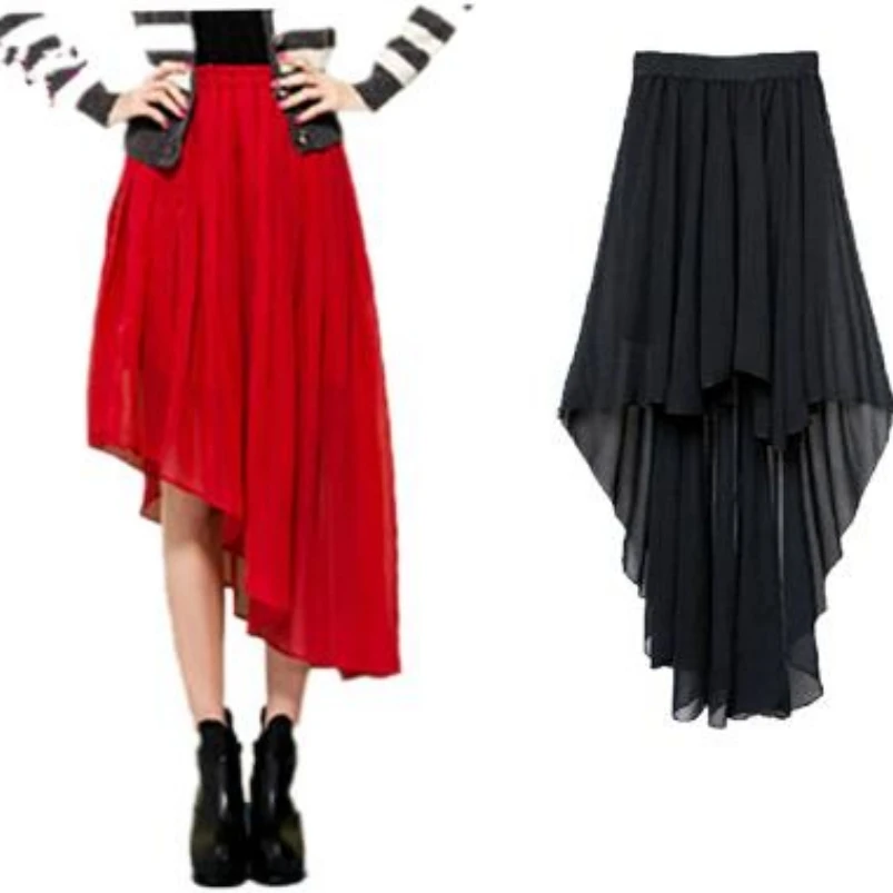 2024 New bohemian rainbow color length chiffon irregular skirts, sexy women skirts,party skirts