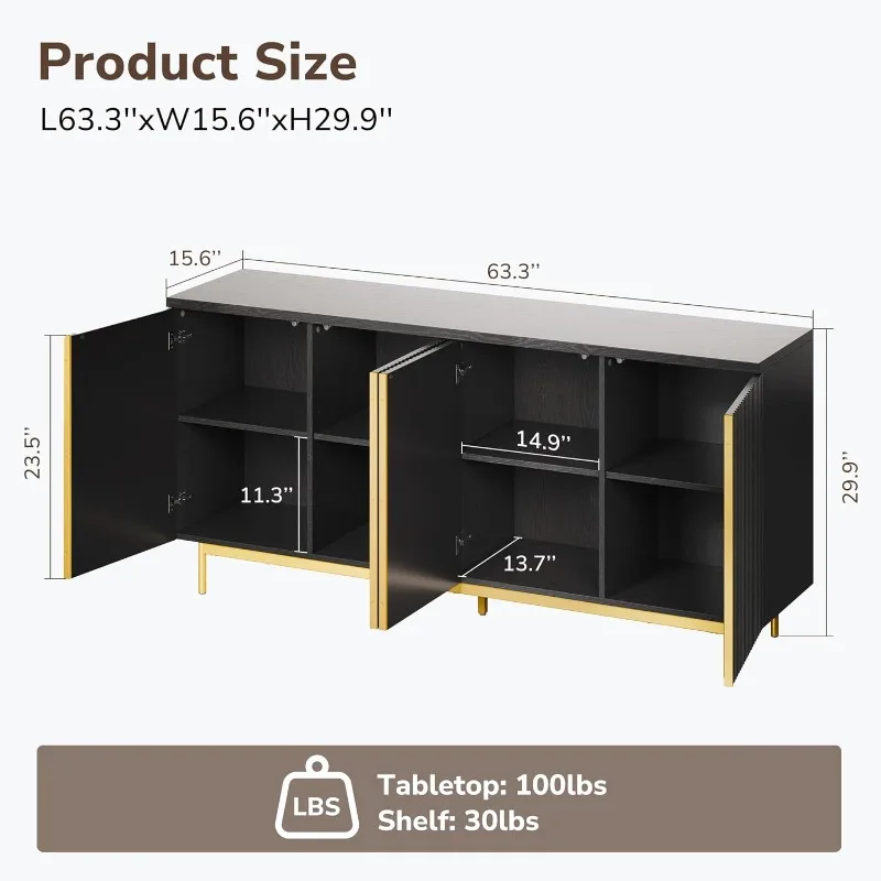 Sideboard Buffet Cabinet,Storage Cabinet with Fluted Decorative Doors,Modern Console Table for Dinning Room,Kitchen Living Room