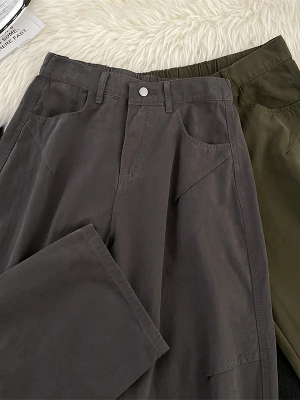 

Летние мужские джинсы из чистого хлопка, повседневные, свободные, прямые, длинные брюки, в американском стиле, с плиссировкой и эффектом «ножевого» кроя