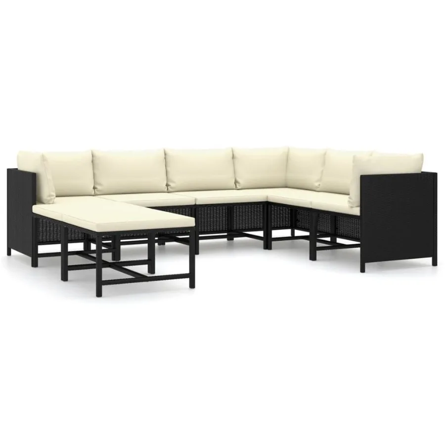 

8 Piece Patio Lounge Set with Cushions Poly Rattan Black