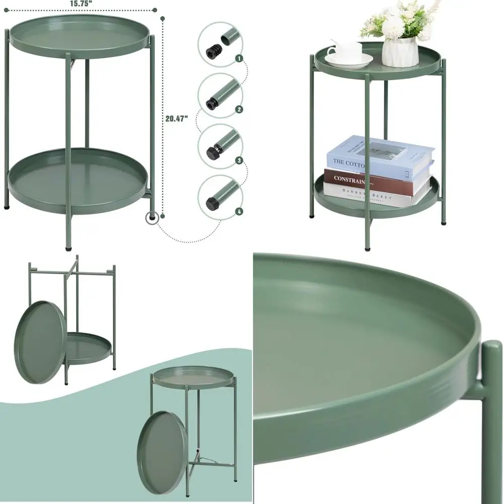 

Compact Outdoor Folding Side Table with Detachable Tray, Rust-Resistant Metal, Ideal for Balcony, Patio, Living Room, and Bedroo