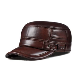 Men Accesorios Warm Hat Men's Genuine Leather Flat Caps Army Elegant Baseball Cap British Vintage Earflap Wine Red Gorra