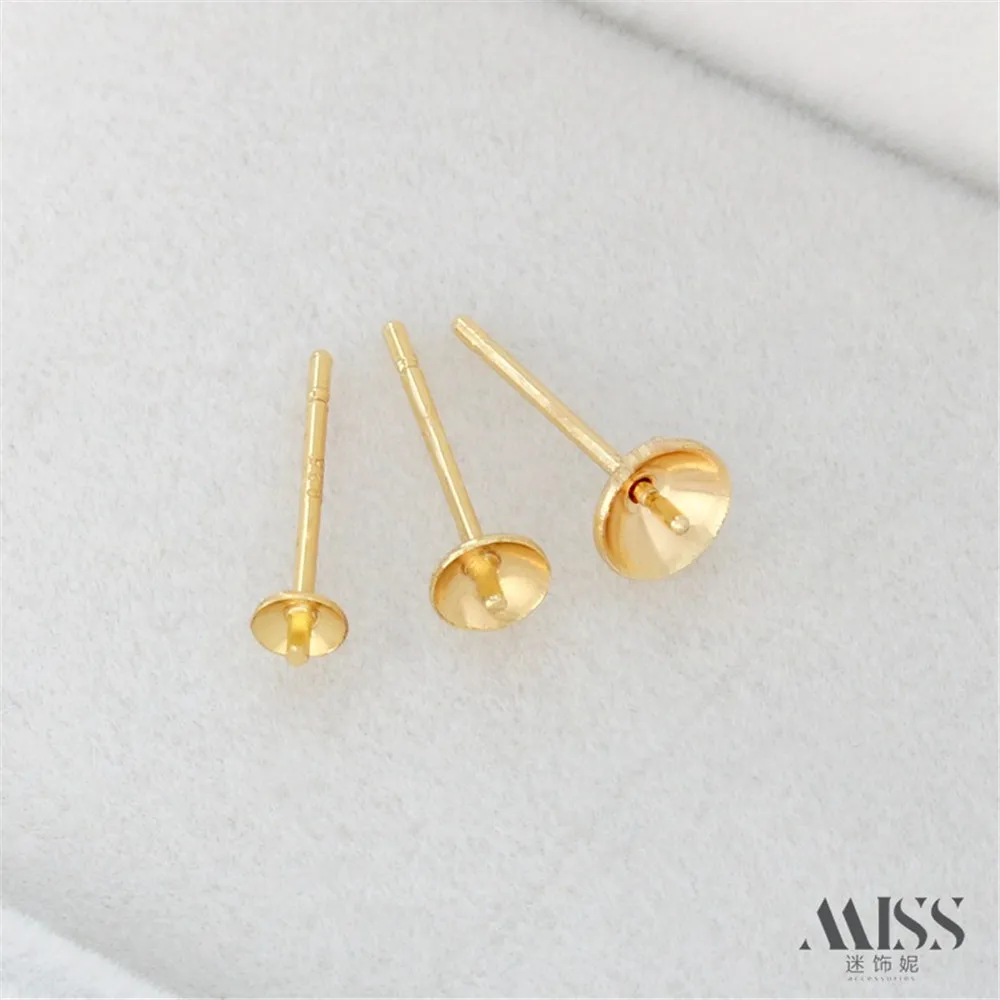 

14K Gold-wrapped S925 Silver Needle Half-hole Bead Holder Sticky Pearl Earneedle DIY Handmade Stud Earrings Material