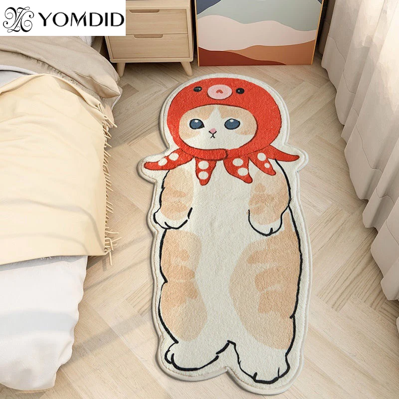 YOMDID Cartoon Bedside Rug Cat Floor Mat Fluffy Cat Mat Irregular Carpet for Living Room Shaggy Area Rug Doormat Cute Home Decor