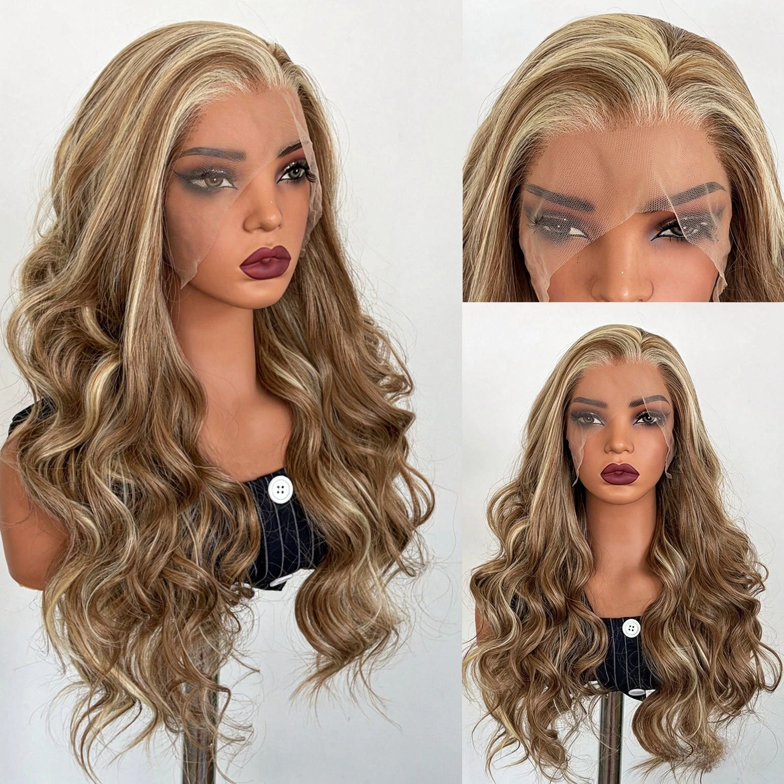 Highlights beige 18 30 inches large wavy curly hair 13 * 4 front lace chemical fiber matte high temperature silk curly hair