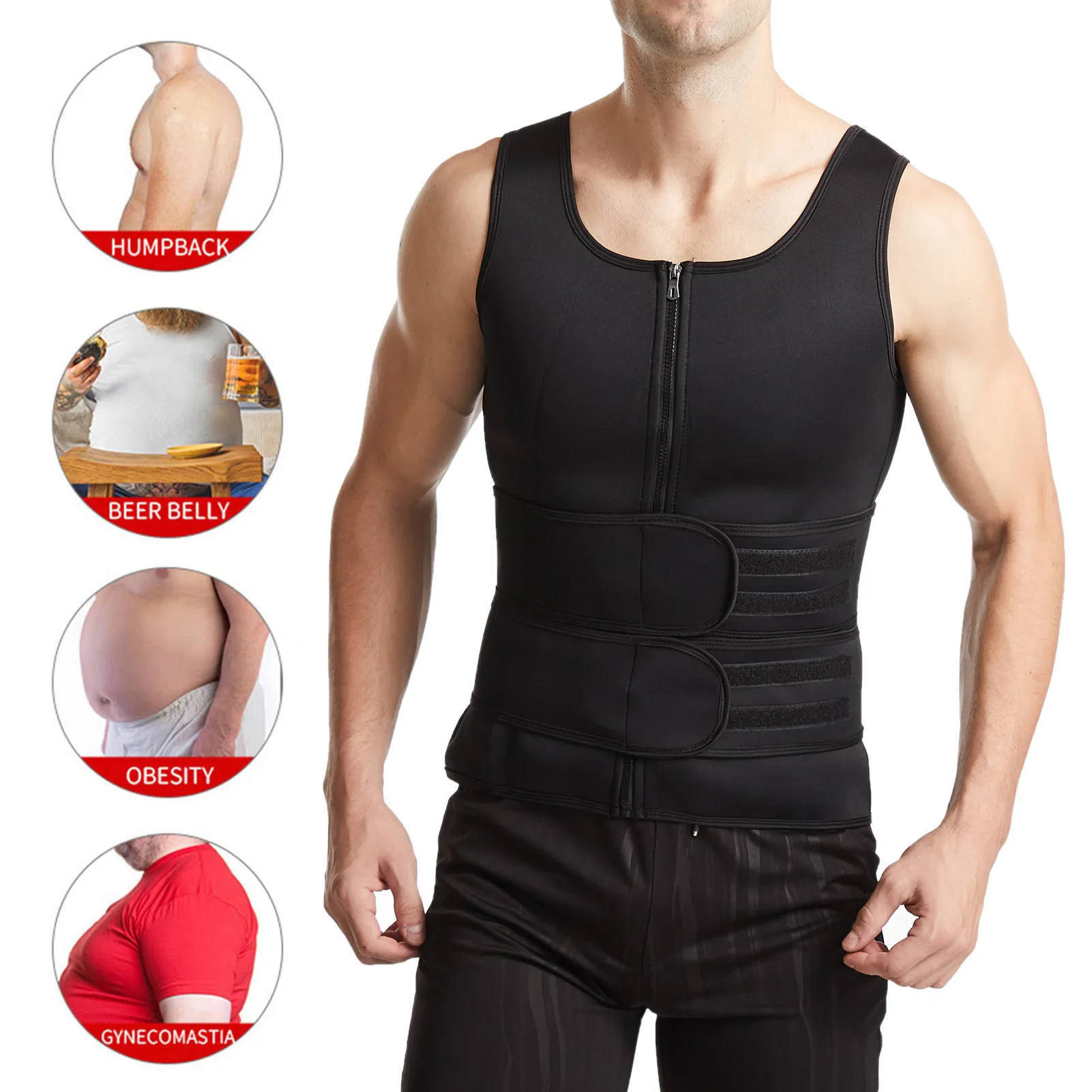 ซาวน่าเสื้อกั๊ก Body Slimming Vest สบายซาวน่าออกกำลังกาย Zipper ชุดเทรนเนอร์เอวชายออกกำลังกายกีฬา