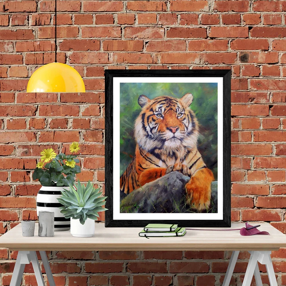 LZAIQIZG 5D Diamond Painting Tiger Lay On Rock Diamond Embroidery Landscape Picture Cross Stitch Handicraft Decoration For Home