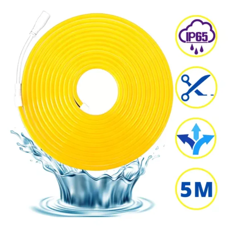 decorative strip neon light flexible monochrome 5-meter waterproof yellow  lighting 120  per meter can be cut household  lightin