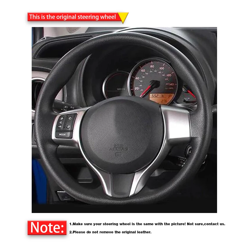 Black Genuine Leather Hand-stitched Car Steering Wheel Cover For Toyota Yaris 2012-2019 Subaru Trezia 2011-2015