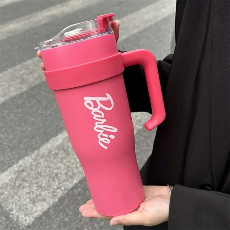 Hot Giant Water Cup 1200ml Cup Barbie Peripherals Large-Capacity Pink Straw Water Bottle Kawaii Stainless Steel Insulated Cup