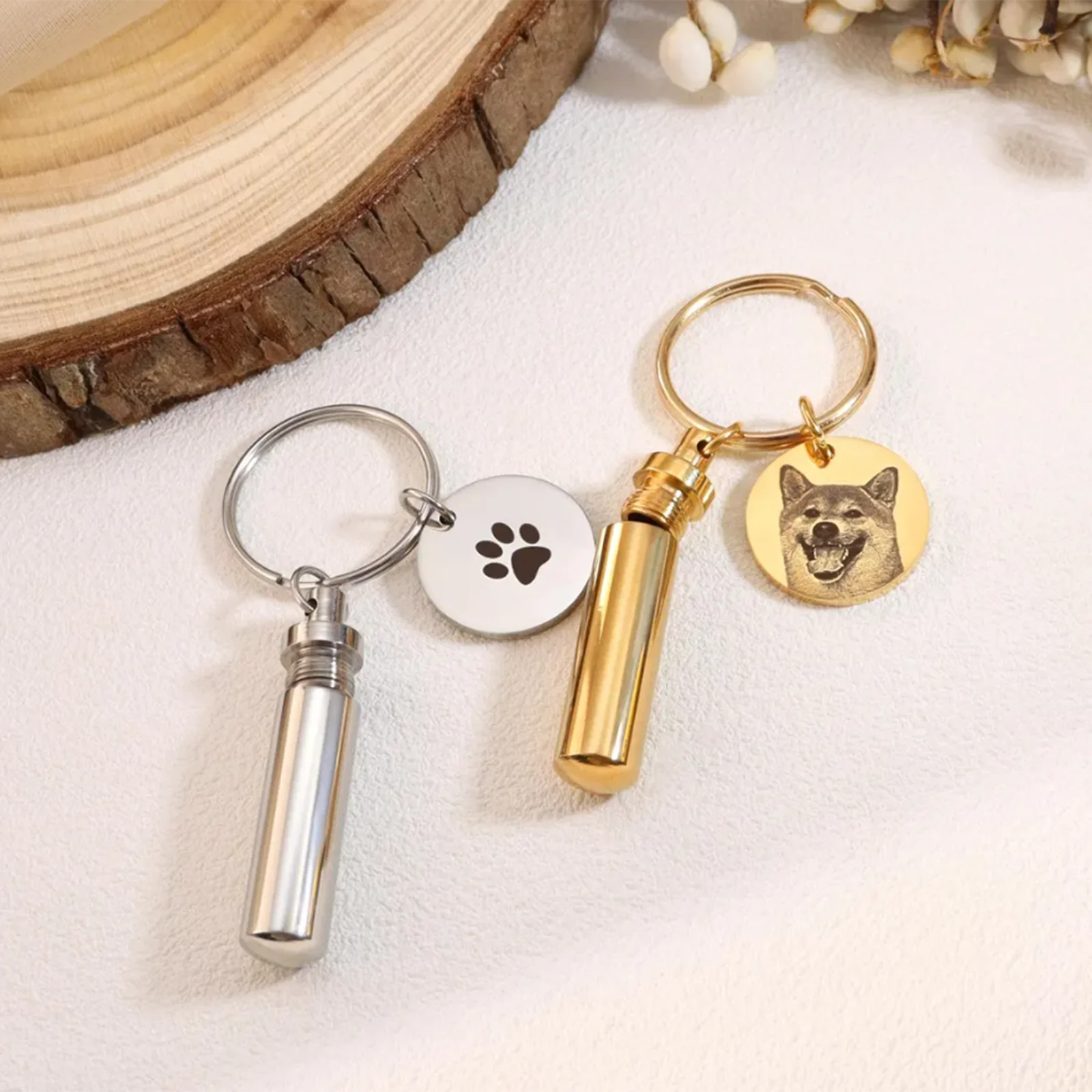 الحيوانات الأليفة صورة جرة المفاتيح شخصية الفولاذ المقاوم للصدأ رماد اسطوانة كيرينغ تذكار الحيوانات الأليفة التذكارية مفتاح سلسلة هدية لمحبي الحيوانات الأليفة #3