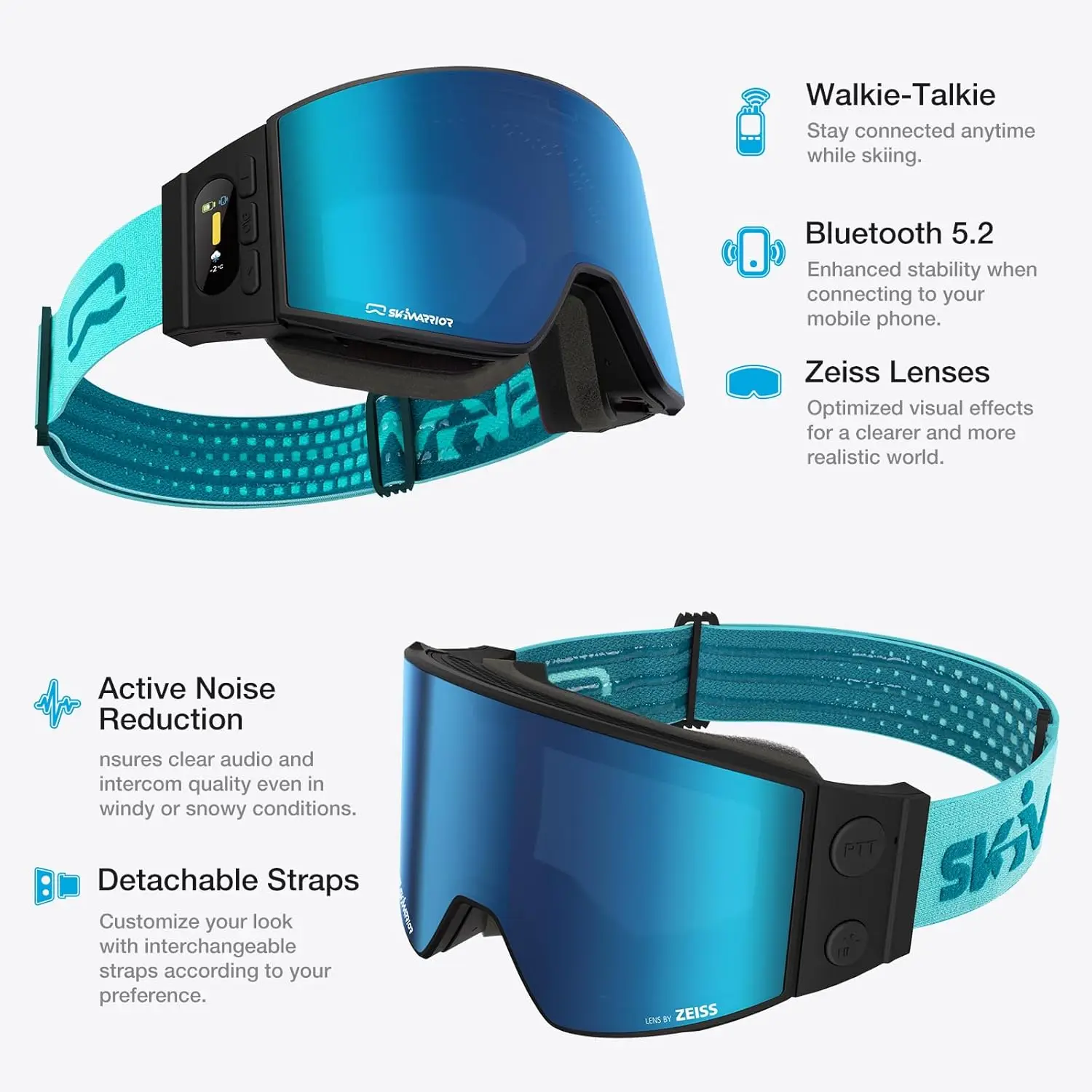 Bluetooth Smart Ski Goggles with Walkie-Talkie for Adult-Anti Fog Snowboard Goggles with Play Music,Answer Calls