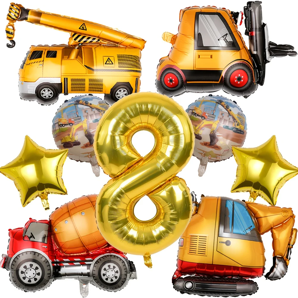 1 Set Technik-Thema Bagger Gabelstapler Kran Ballons Goldene Zahlenballons 1-9 für Babyparty Jungen Geburtstagsfeier Dekorationen – Detail 8