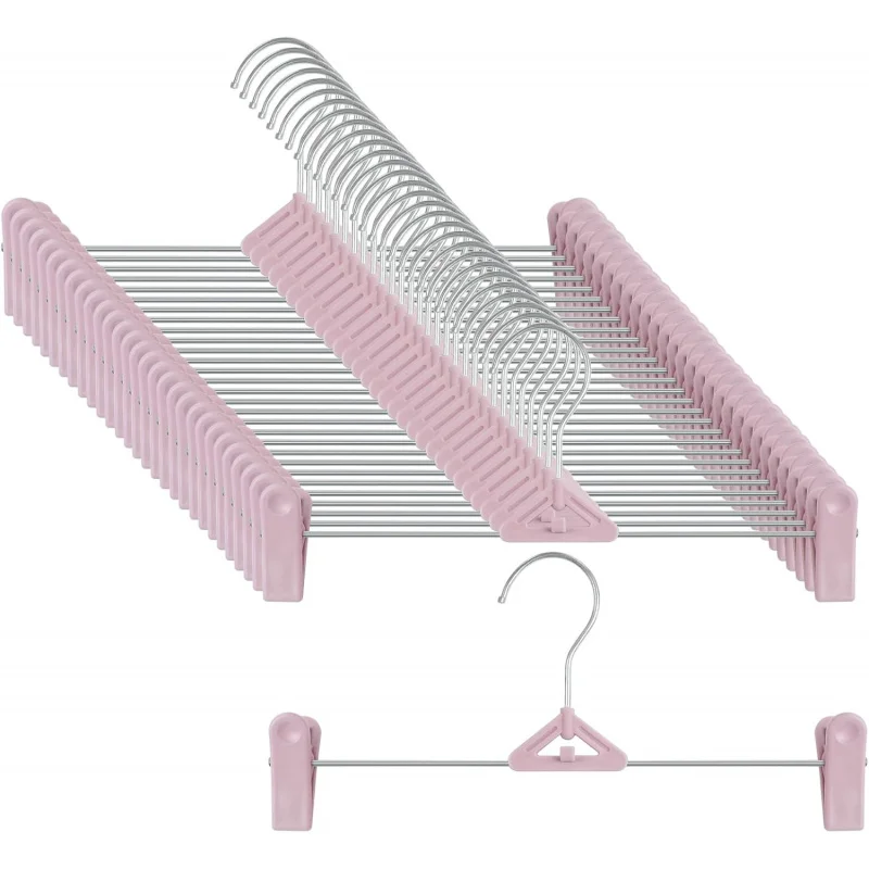 30 Pants Hangers with Clips, Skirt  Stackable Plastic Clothes Jean Ha