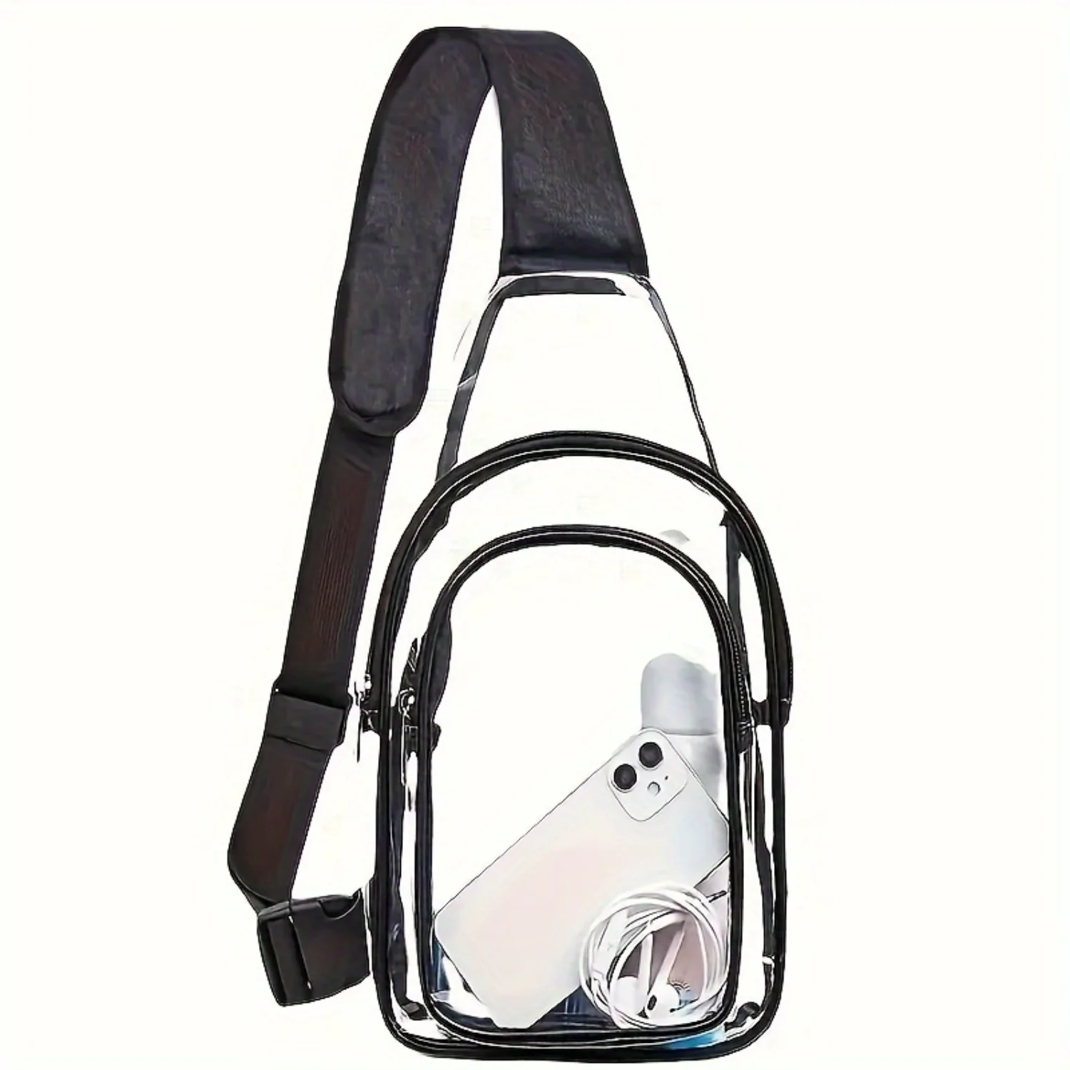 Transparent PVC Chest Crossbody Bag, Fashion Double-Layer Sling Backpack With Adjustable Strap, Waterproof Clear Shoulder Bag, C