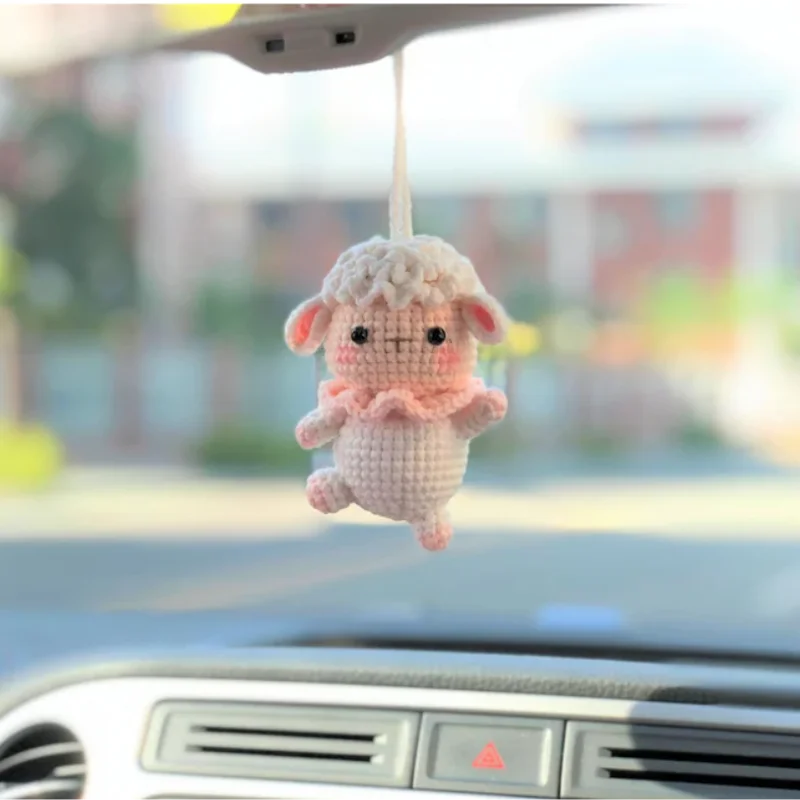 Handmade Knitted Lamb Pendant for Children's Room Decorations, Wool Car Accessories, Knitted Safety, Hand Woven Animal, Cute