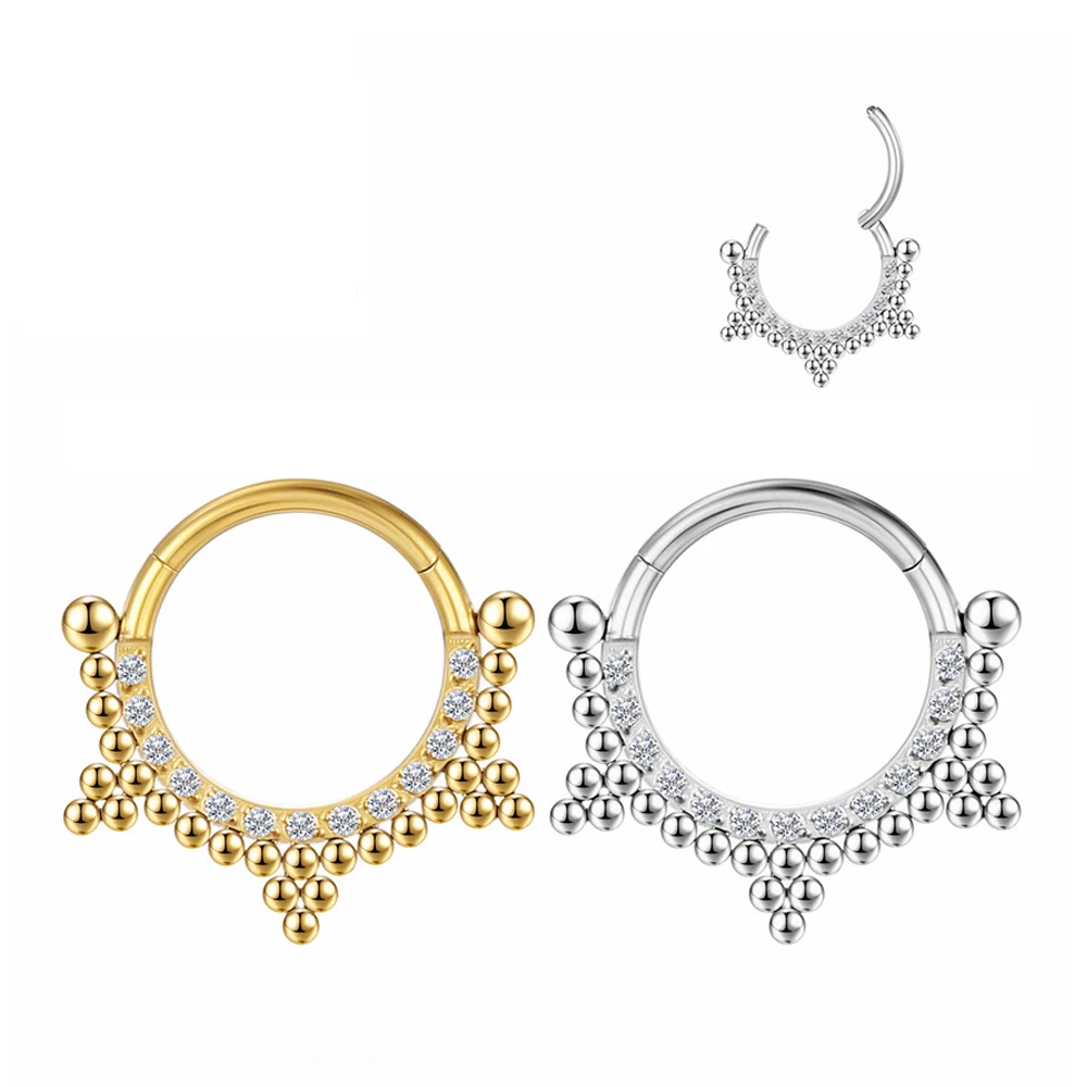 5/10/50 قطعة G23 التيتانيوم متمحور حبة الأطواق الفرس الأنف الدائري مع تشيكوسلوفاكيا حجر الأذن الغضروف الزنمة اللولب أقراط مجوهرات للجسم