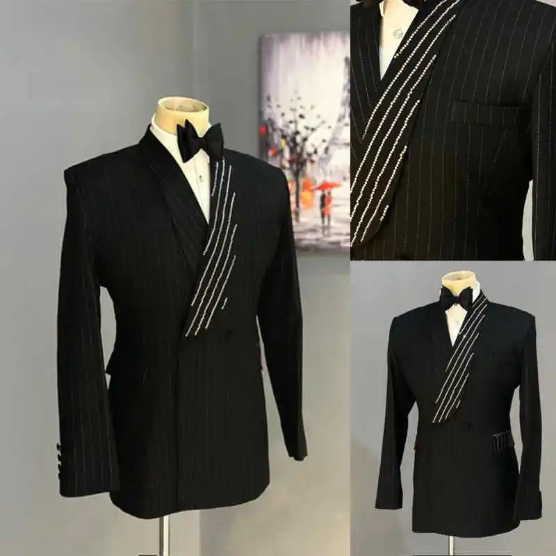 

Formal Beaded Suits For Men Shawl Lapel 2 Pieces Customized Groom Wedding Tuxedos Classic Fit Business Party Outfits