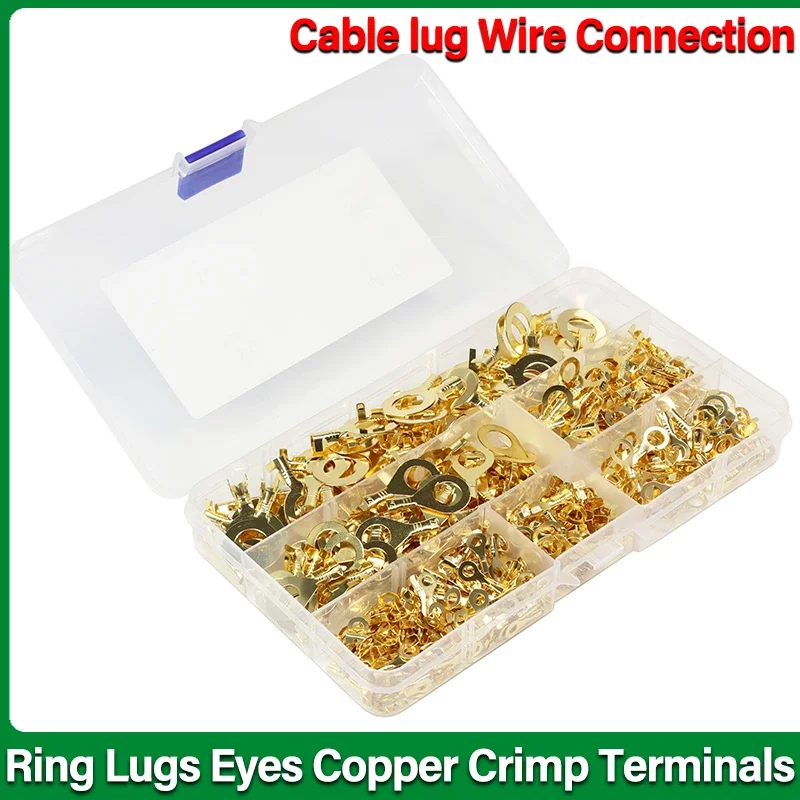 

Green Product150/300/540pcs Ring Lugs Eyes Copper Crimp Terminals M3/M4/M5/M6/M8/M10 Cable Lug Wire Connection Non Insulated Ass