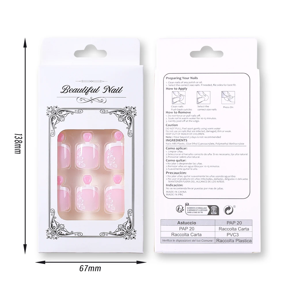 24Pcs/box Medium-French Ballet Fake Nails Press On Nail White-Edge French Nail Tips Glitter Silver Line French Coffin Nail Tips