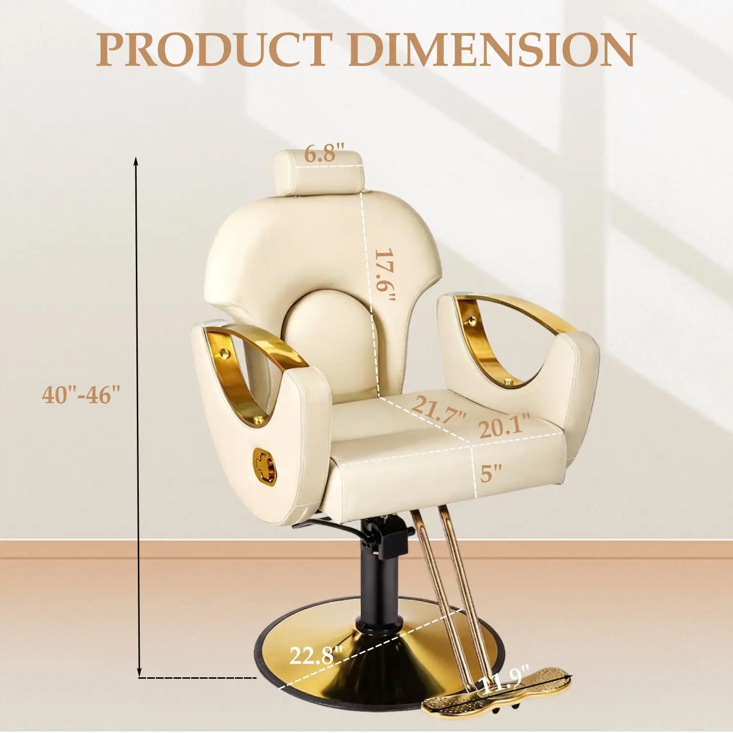 Beige Reclining Salon Barber Chair for Hair Stylist, Professional Hair Stylist Chairs with Heavy Duty Hydraulic Pump