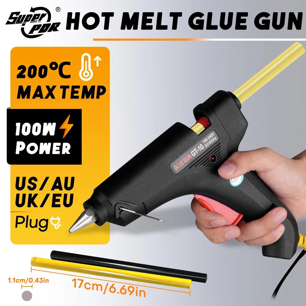 

Super PDR 100W Hot Melt Glue Gun For 11mm Glue Sticks Heat Temperature Thermo Household Industrial Gun Set Electric Repair Tool