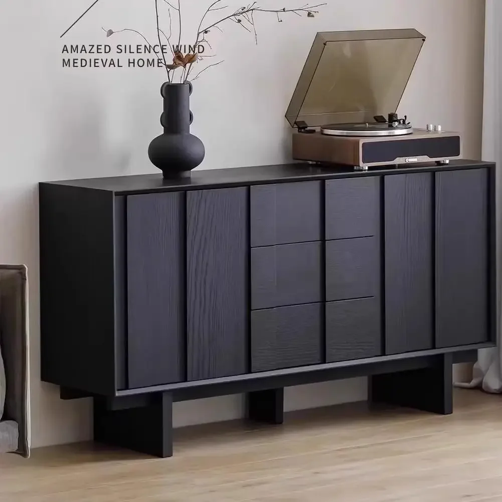 

Nordic solid wood dining side cabinet, living room black medieval locker, simple modern light luxury retro storage cabinet, entr