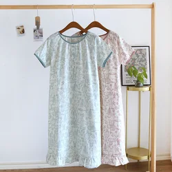 2024 Zomer Nieuwe Vrouwen Pyjama Rok 100% Katoen Gaas Dames Zoete En Leuke Pyjama Rok Grote Homewear Jurk nachtkleding