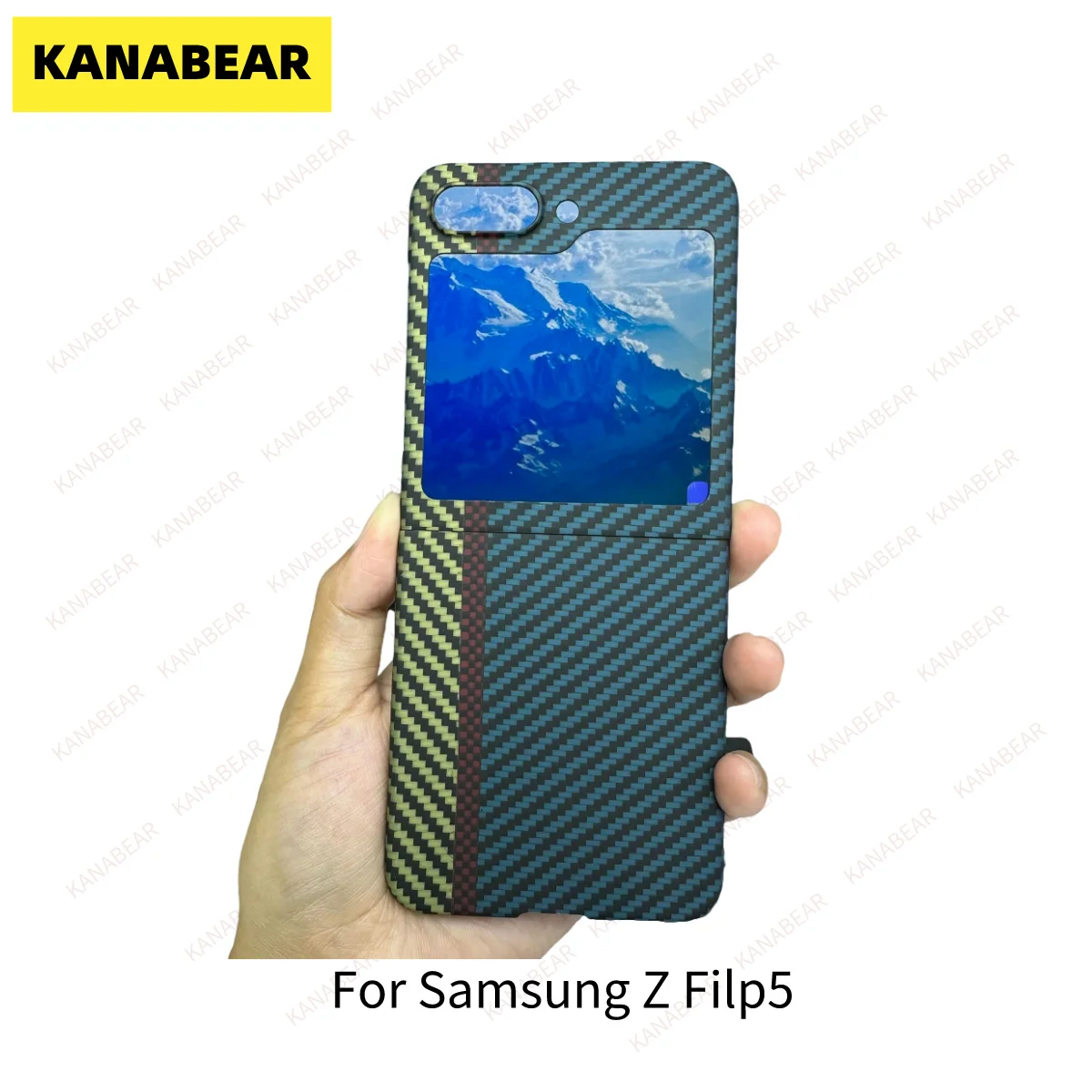 KANABEAR Suitable for Samsung Galaxy Z Flip5 Phone Case 1500D True Kevlar Carbon Fiber Flip5 Color Block Case