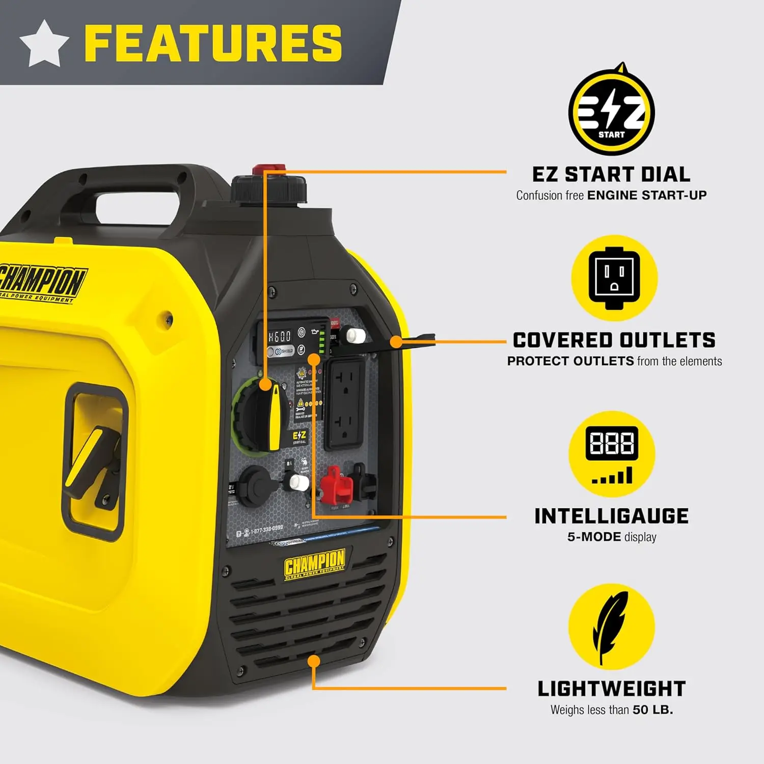 2500-Watt Ultralight Portable Inverter Generator with Quiet Technology and CO Shield