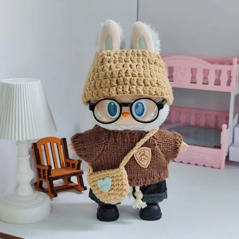 Per Labubu V1 V2 Idol Cute Doll Vestiti Moda Maglione Outfit Accessori Seduta Festa Rosa Bianco A Righe Maglione Coppa Abbigliamento