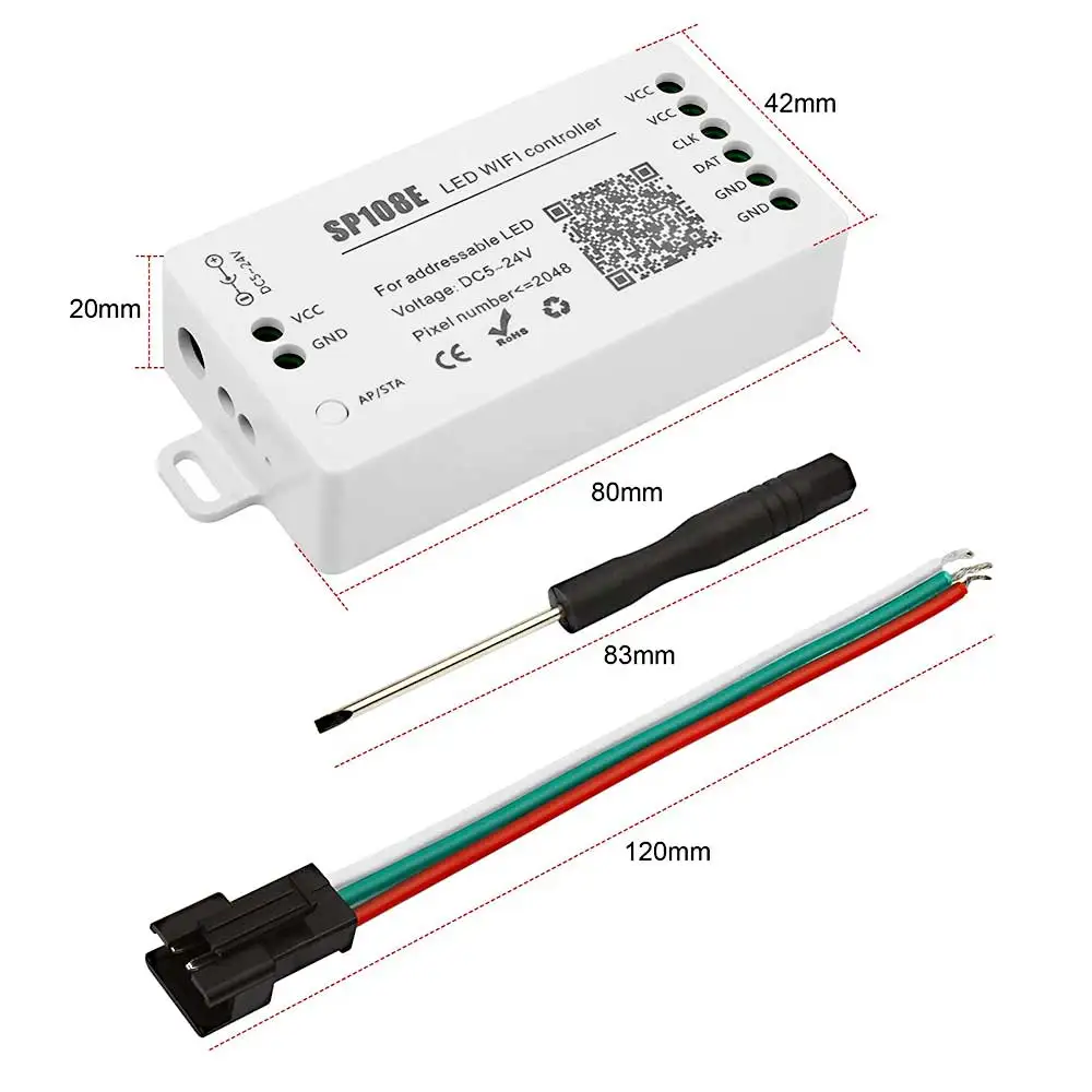 SP108E واي فاي SPI بكسل LED تحكم DC5-24V ل WS2812B WS2811 WS2815 عنونة بكسل LED قطاع أضواء ماكس 2048 بكسل