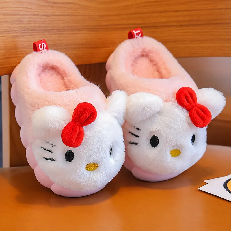 

Kawaii Hello Kitty Cotton Slippers New Cartoon Kuromi Parent Slippers Winter Warm Non-slip Plush House Shoes Holiday Gifts