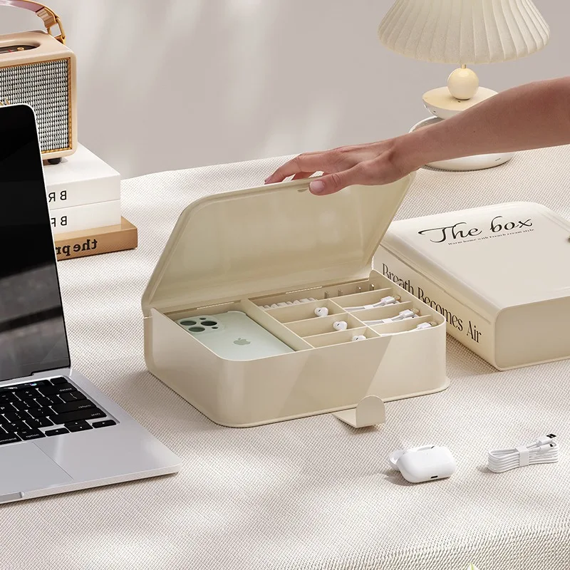 Cable Storage Box Mobile Phone Case Tempered Film Power Bank Earphone Charging Cable Sorting Desktop Compartment Storage Box