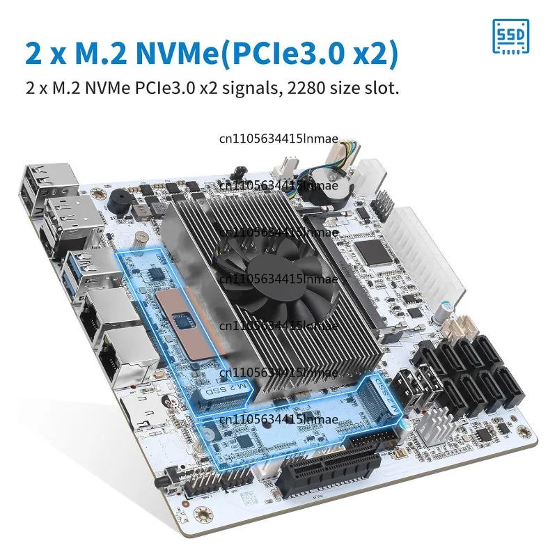 Mini Itx Pc Mainboard White M11, X Nvme Pcie3.0 , Dual 2.5gbe I226v Lan,Nas Motherboard 8 Bay Core I5 8265u 4c/8t view 3