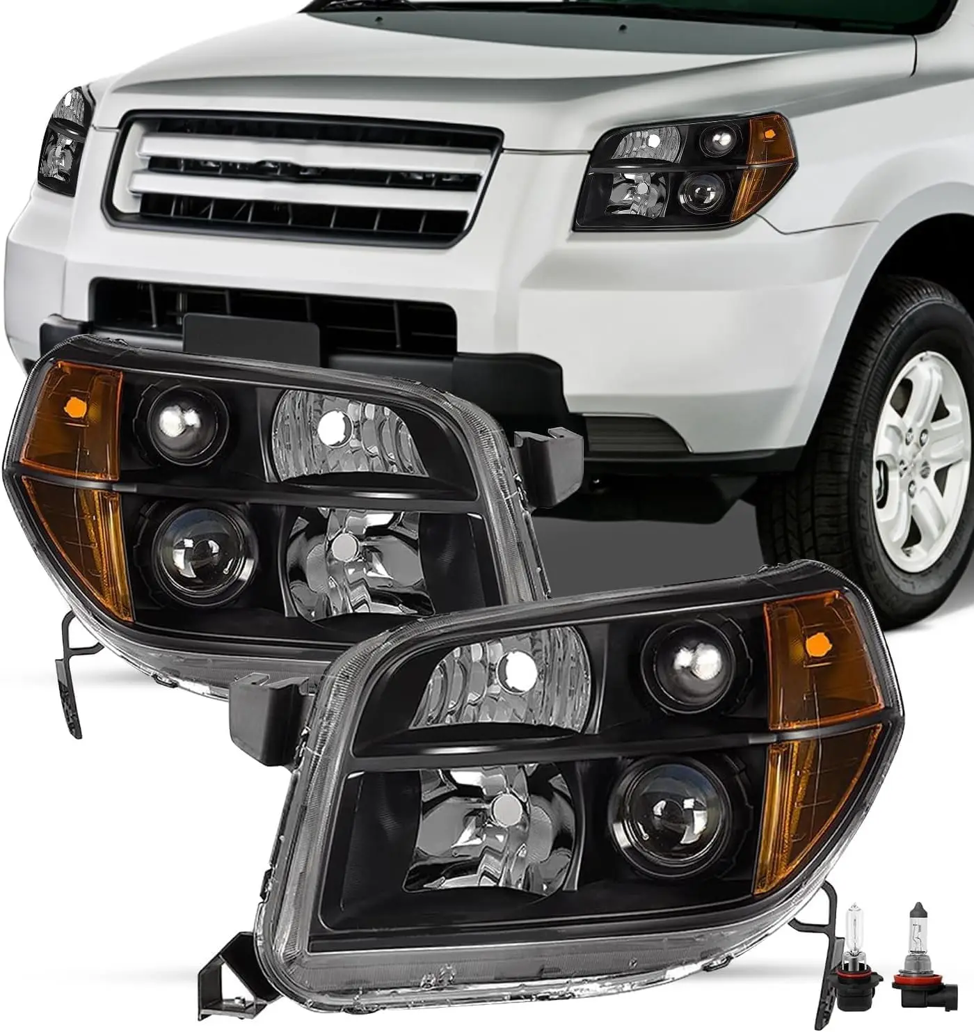 

Сменная пара фары в сборе для Honda Pilot 2006 2007 2008 [фабрика галогенного типа] Фара с лампочками, черный корпус с Am