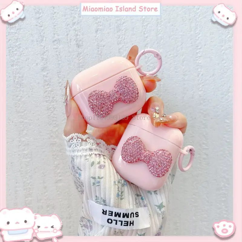 

Pink Sparkling Diamond Bow Suitable For Girls Apple Airpodspro2 Bluetooth Earphone Case 1/2/3 Generation Protective Cover