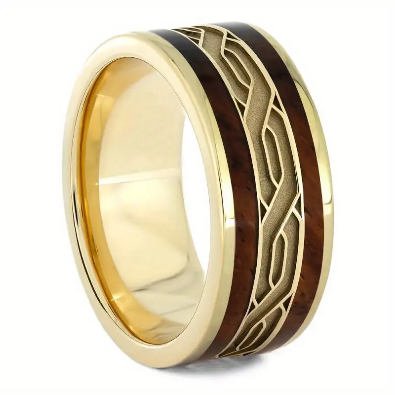 New Men\'s Ring Two Tone Splicing Carving Loop Fashion Cutting Face High Gloss Square Pattern Pair Ring