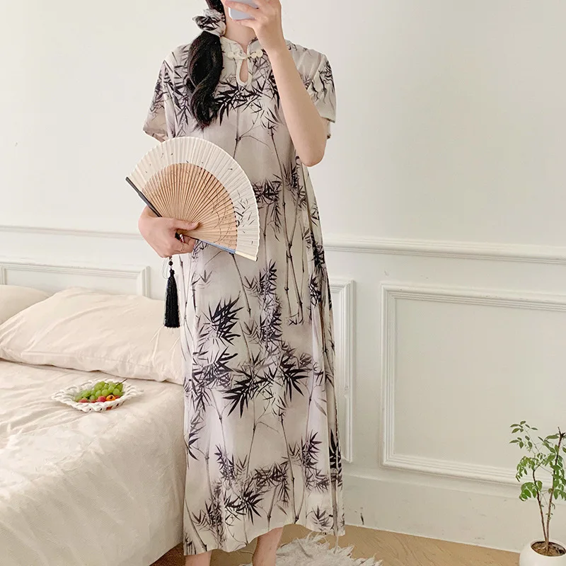 

Nightgowns Women's Clothing Summer Cheongsam Cotton Silk Thin Home Loose Casual Comfortable Premium Soft High Quality Everyday