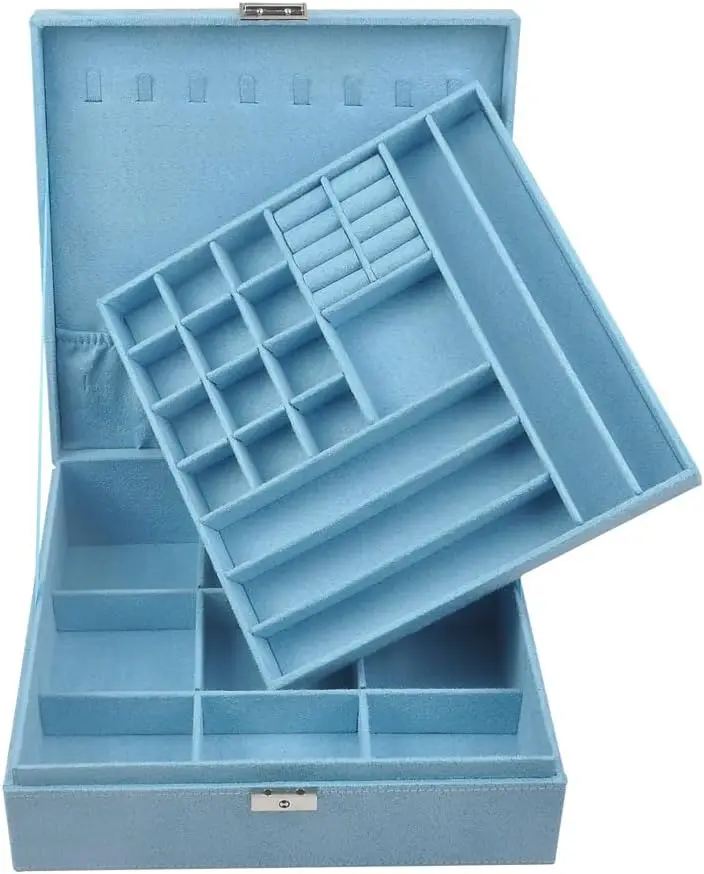 

Шкатулки для драгоценностей 10x10 дюймов, 2-слойная ручка, органайзер для ожерелья, чехол для хранения, синий GY641