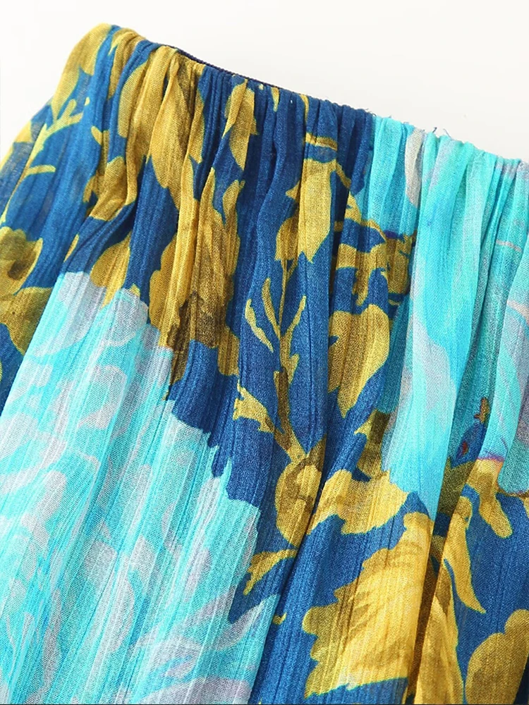 Estilo europeu e americano verão novo design de roupas femininas sentido tubo superior impressão fora do ombro em camadas vestido longo