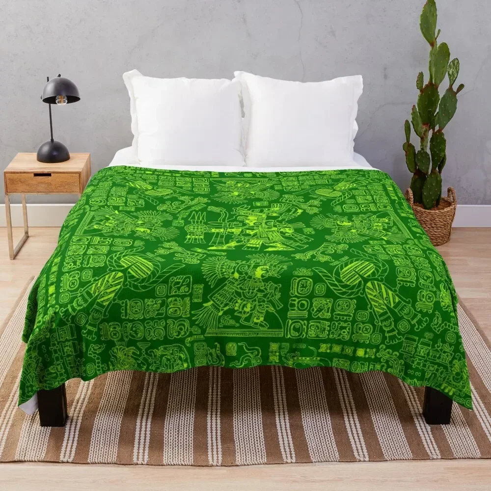 

Mayan Spring GREEN Throw Blanket Camping Designers Plush Blankets