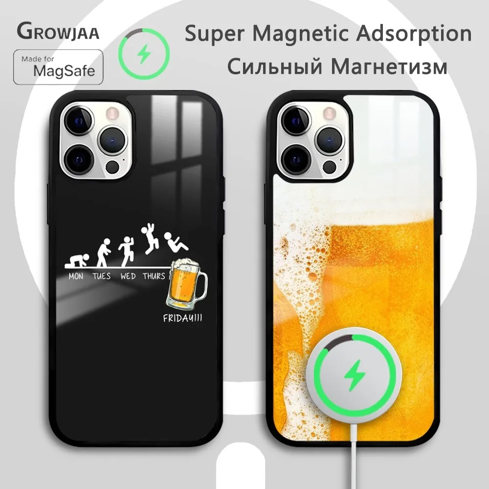 

Beer Print Phone Case For iPhone 16 15 14 13 12 11 Pro Max Plus Mini New Magsafe Mirror Wireless Magnetic Cover