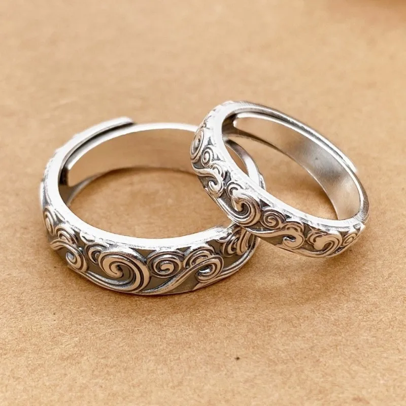 BOCAI New S999 Silver Jewelry Accessories Lucky Cloud Couple Men and Women Ring Good Luck Trend Valentine's Day Gifts