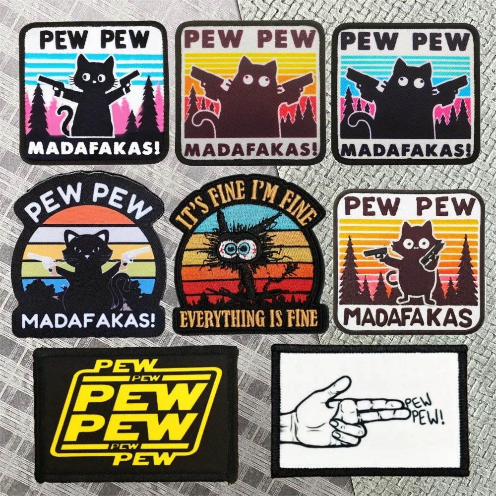 Pew Pew Laser Shooting Tactical Patch Madafakas Fun Embroidery Hook and Loop Patches Military Morale Badge Backpack Stickers