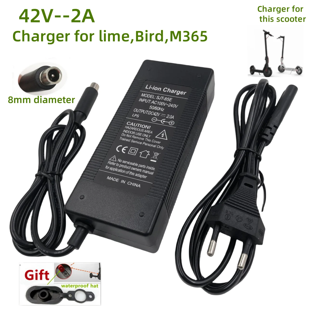 Carregador 42V 2A para 36V M365 pro, pássaro, limão, mais-s,Ninebot Es1,Ninebot Es2,Ninebot Es4