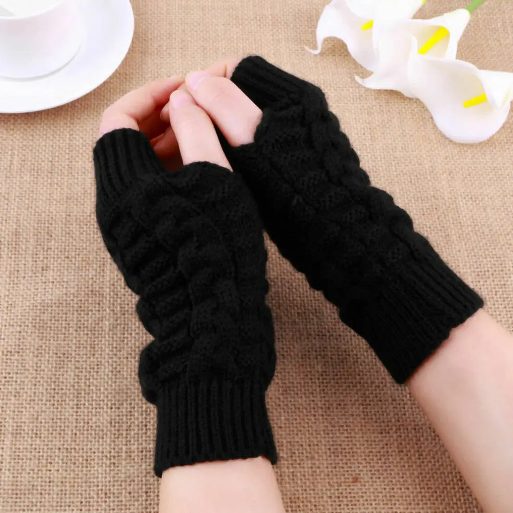 Fingerless Gloves Women Hand Warmer Winter Knitted Arm Sleeve Casual Thumb Hole Glove Non-Slip Stouchscreen Cycling Short Gloves view 5