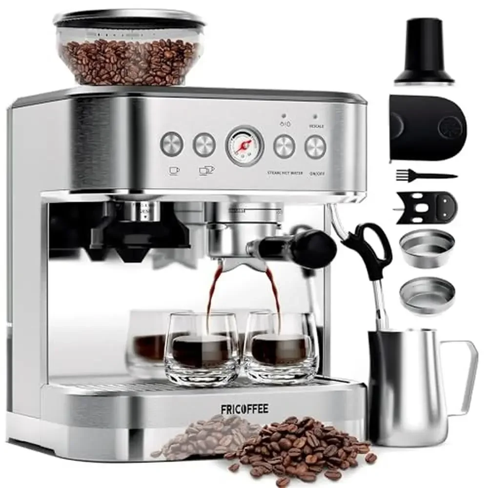 15-Level Grinder Espresso Machine with Milk Frother Stainless Steel Automatic Espresso Maker